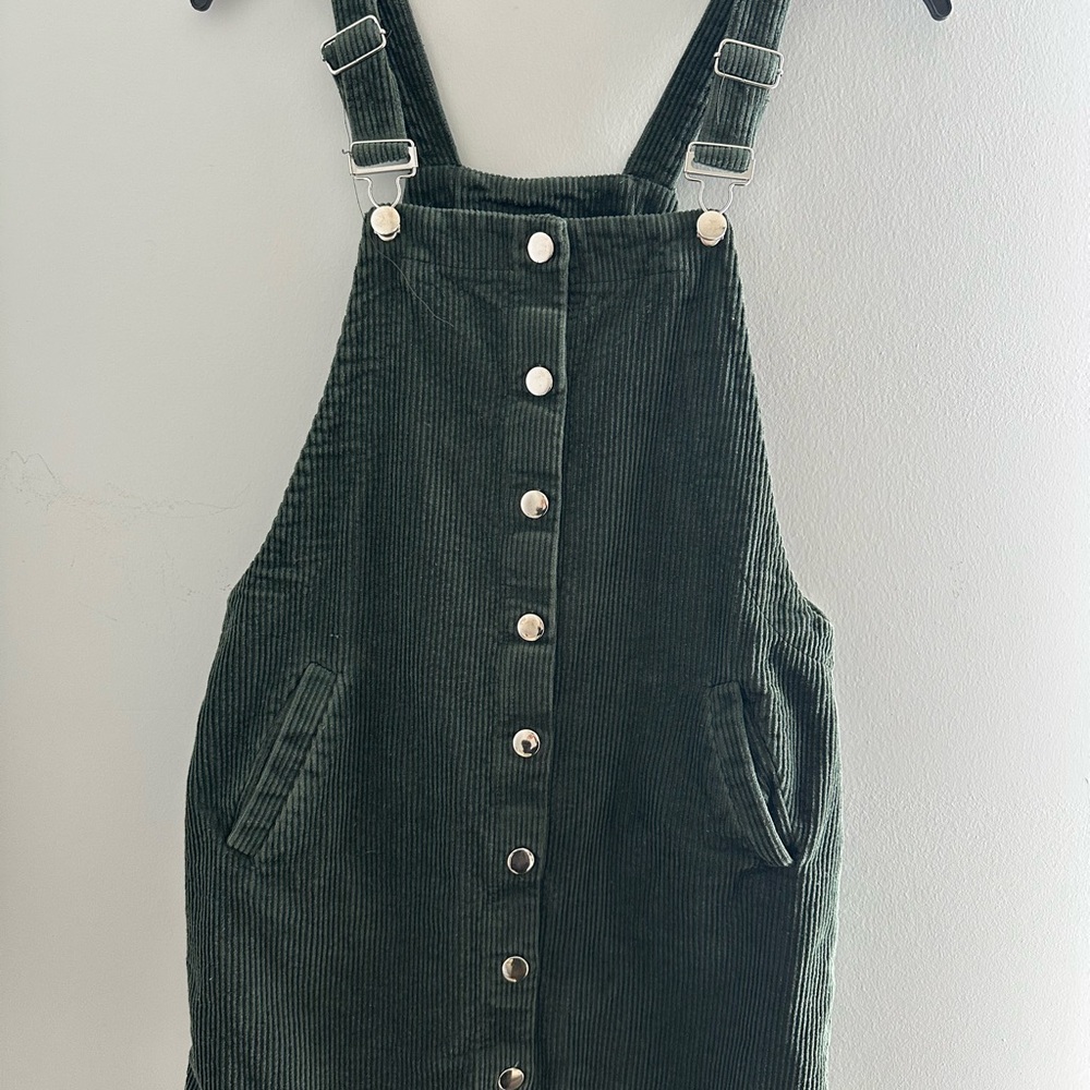 Francesca's Collections Green Corduroy Overall Dress